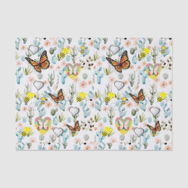 Papier Mousseline Papier de tissus Fête des Mères Papillon Abeilles (Recto)