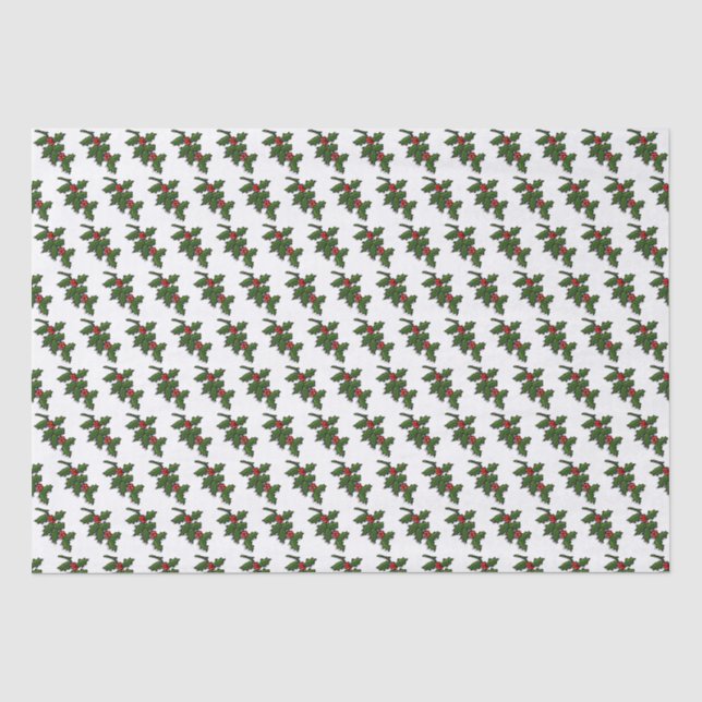 Papier Mousseline Papier de tissus - Feuilles Holly et baies (Recto)