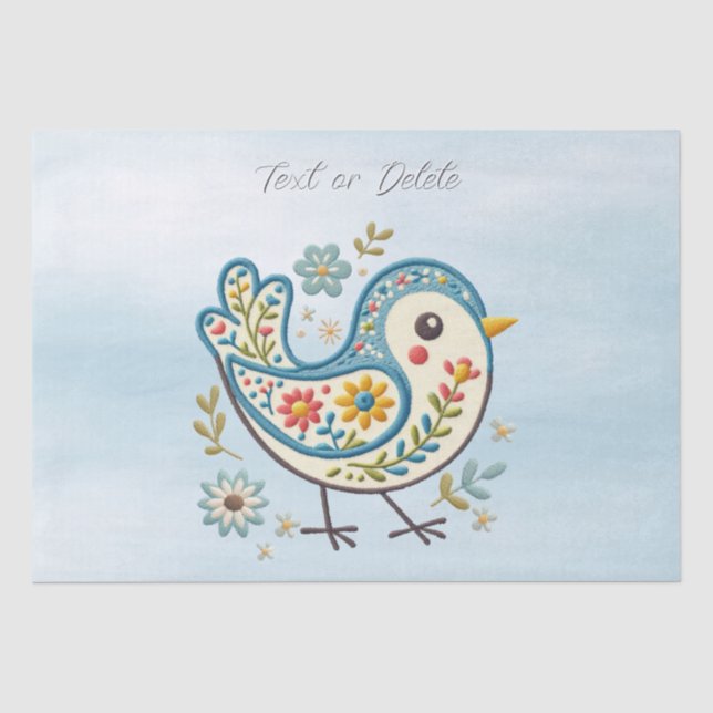 Papier Mousseline Papier de tissus fleuri d'oiseaux bleus (Recto)