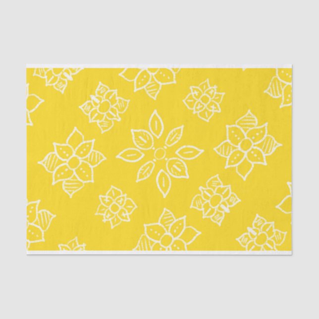 Papier Mousseline Papier de tissus floraux jaune Batik (Recto)