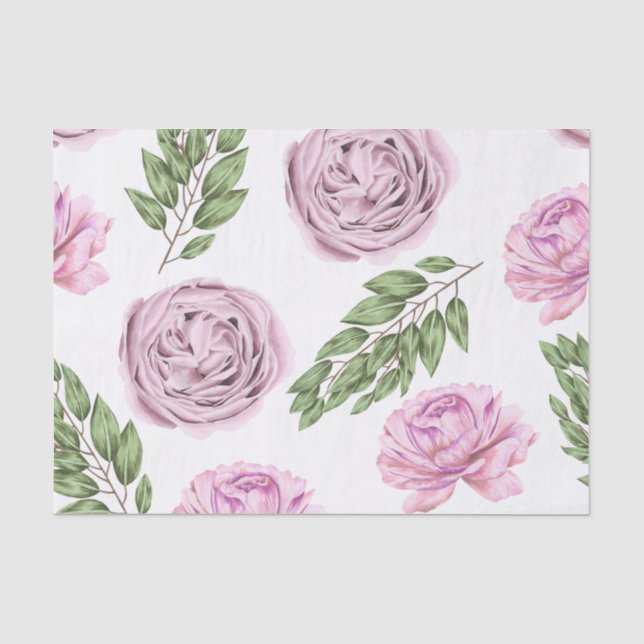 Papier Mousseline Papier de tissus floraux rose et violet (Recto)