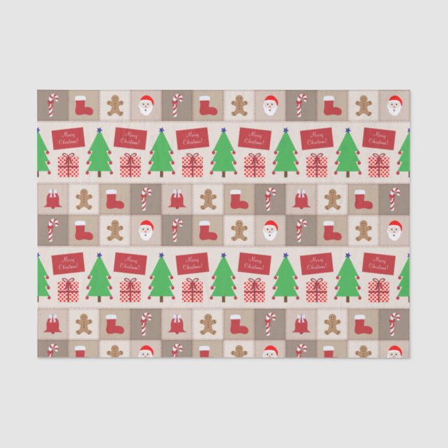 Papier Mousseline Papier de tissus Motif de Noël beige (Recto)