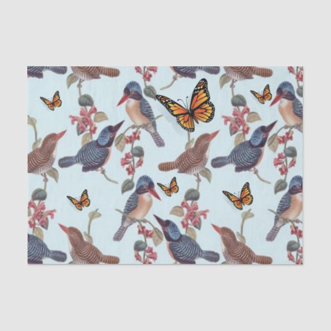 Papier Mousseline Papier de tissus, Oiseaux papillons (Recto)
