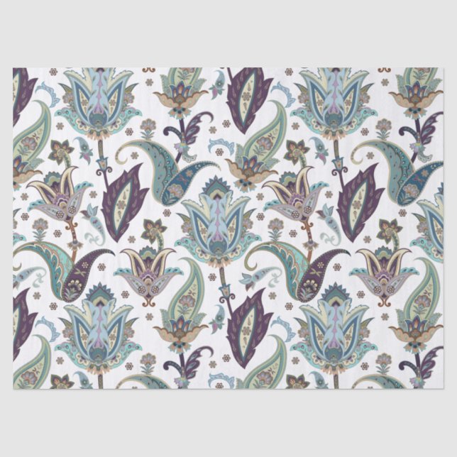 Papier Mousseline Papier de tissus Paisley Blue Florals (Recto)