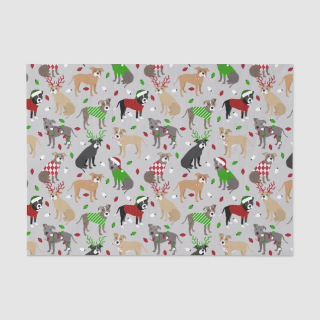 Papier Mousseline Papier de tissus pour chiens Pitbull de Noël (Recto)