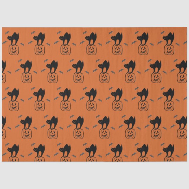 Papier Mousseline Papier de tissus pour l'Halloween de chats citroui (Recto)