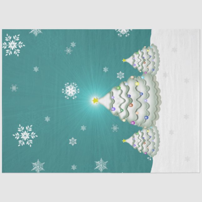 Papier Mousseline Papier de tissus turquoise Snowy Christmas Tree (Recto)
