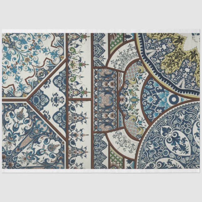 Papier Mousseline Papier déco d'inspiration marocaine bleu et blanc (Recto)