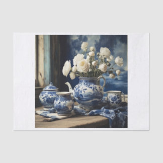 Papier Mousseline Papier Delft bleu decoupage tissue