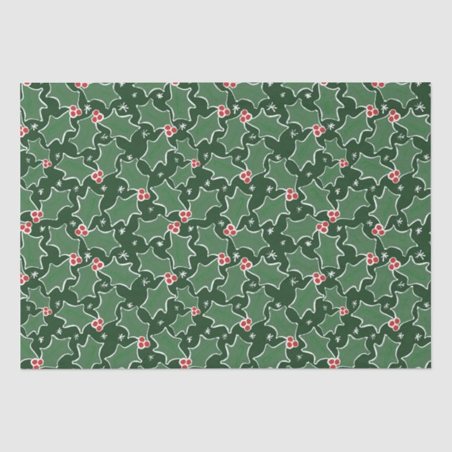 Papier Mousseline Papier d'emballage Green Holly Christmas (Recto)