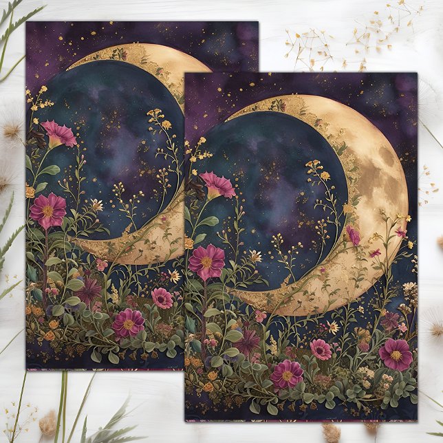 PAPIER MOUSSELINE PAPIER EN TISSU DE DÉCOUPAGE DE JARDIN DE LUNE CRÉ (CRESCENT MOON GARDEN DECOUPAGE TISSUE PAPER)