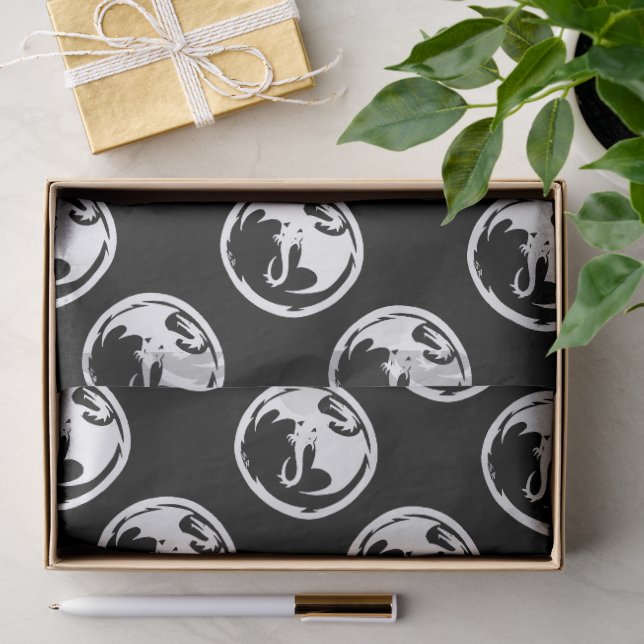 Papier Mousseline Papier en tissu noir de Dragon blanc moyen (Cadeau)