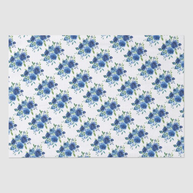 Papier Mousseline Papier floral bleu marine (Recto)
