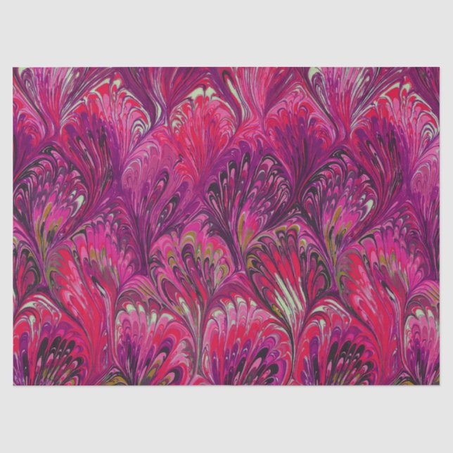 PAPIER MOUSSELINE PAPIER MARBÉ, MOTIF PINK PEACOCK ABSTRAIT (Recto)