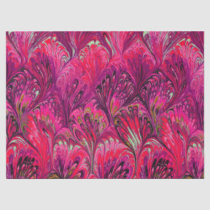PAPIER MOUSSELINE PAPIER MARBLED,MOTIF PINK PEACOCK ABSTRAIT