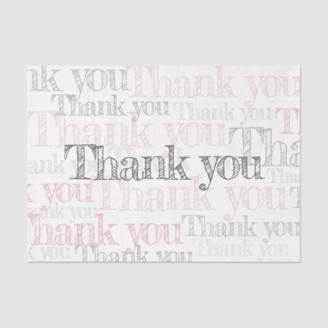 Papier Mousseline papier Merci, rose, blanc et gris (Recto)