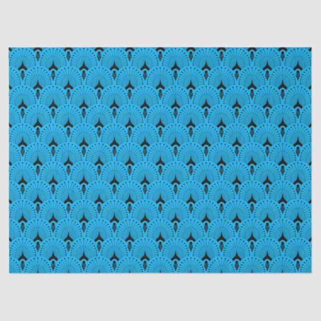 Papier Mousseline Papier motif art déco noir et bleu (Recto)