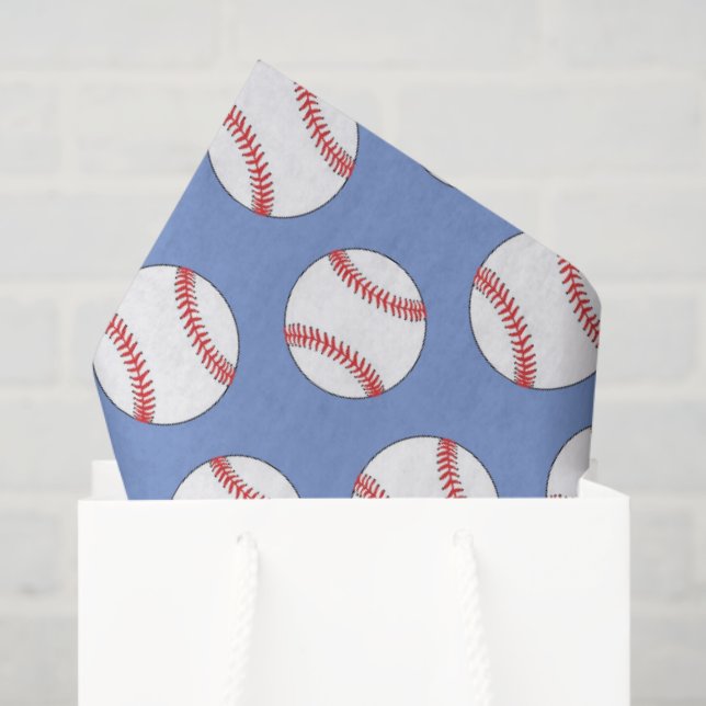 Papier Mousseline Papier motif de base-ball bleu (Sac cadeau)