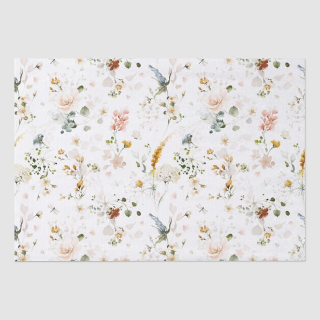 Papier Mousseline Papier mouchoir élégant aquarelle jardin de fleurs (Recto)