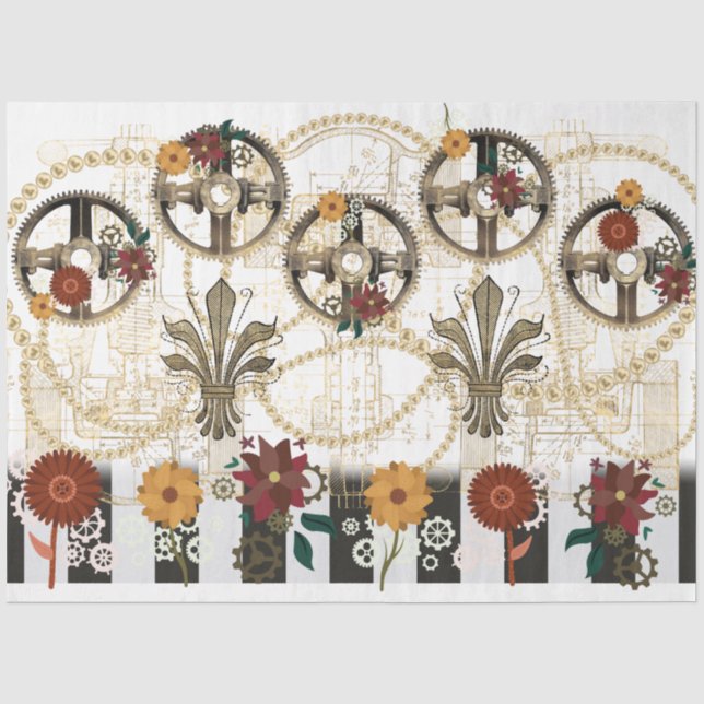 Papier Mousseline PAPIER MOUSSELINE- Steampunk Striped Flowers (Recto)