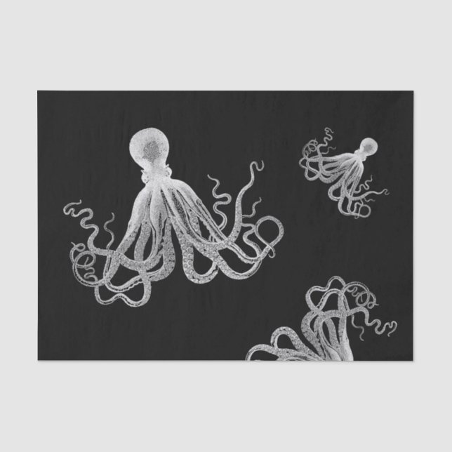 Papier Mousseline Papier noir octopique blanc (Recto)