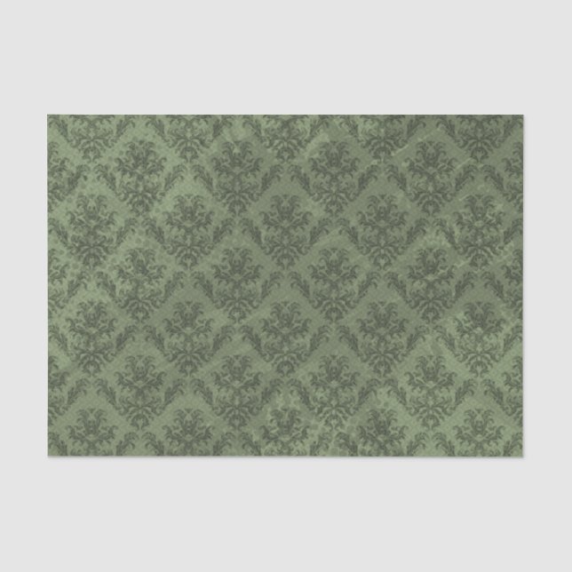 Papier Mousseline Papier peint rustique vert de cru de damassé (Recto)
