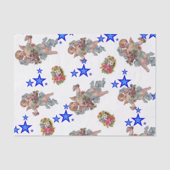 Papier Mousseline Papier Tissu Angel Blue Stars (Recto)