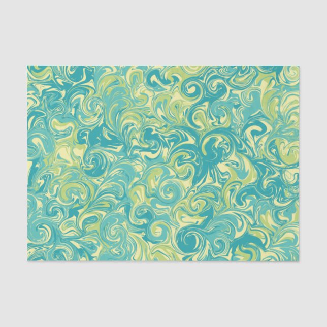 Papier Mousseline Papier tissu Aqua, Green et Jaune en marbre (Recto)