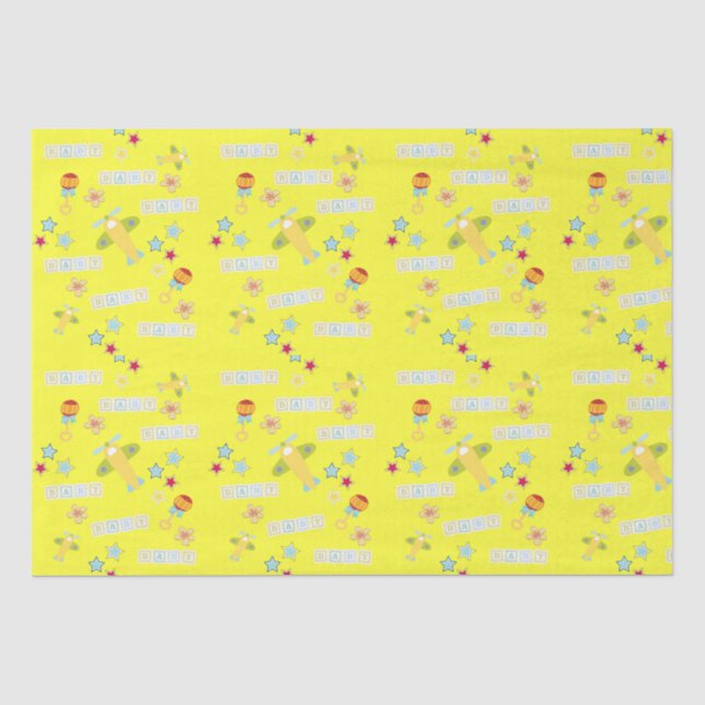 Papier Mousseline Papier Tissu Bébé avion Jaune (Recto)