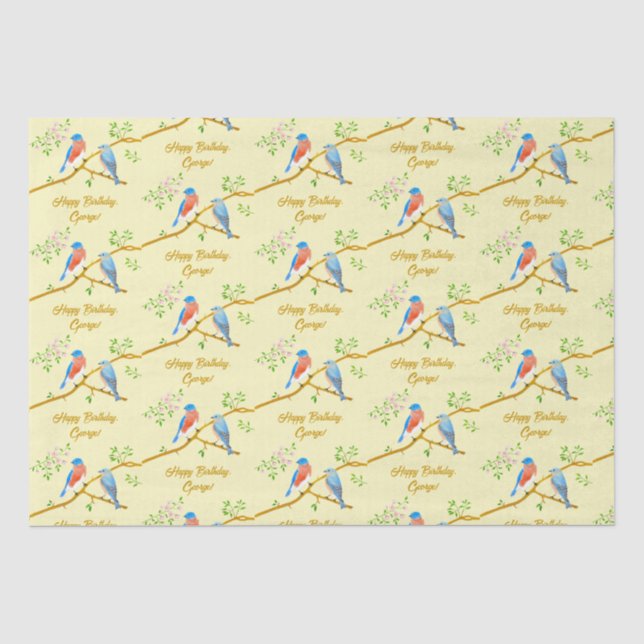 Papier Mousseline Papier Tissu Bluebirds jaune pâle (Recto)
