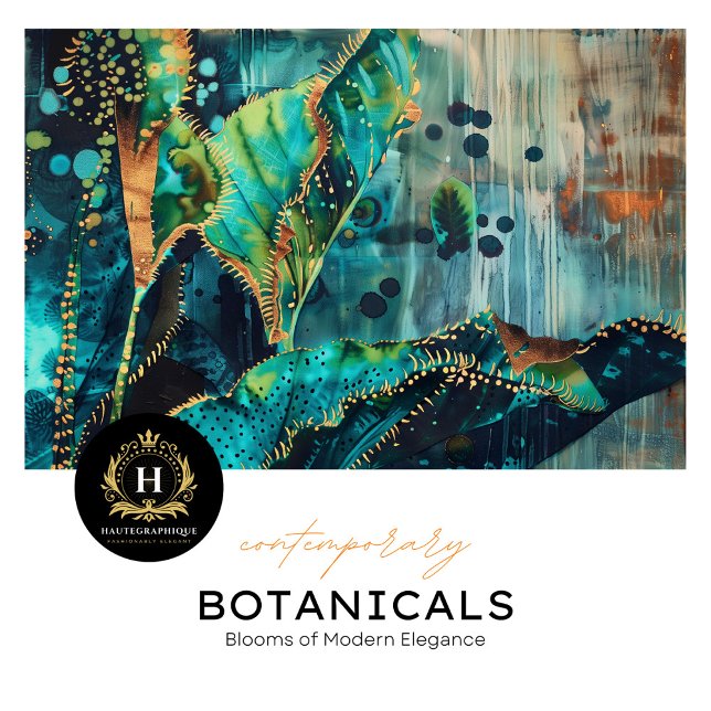 Papier Mousseline Papier Tissu Botanique Tropical Turquoise et Gold (Créateur téléchargé)