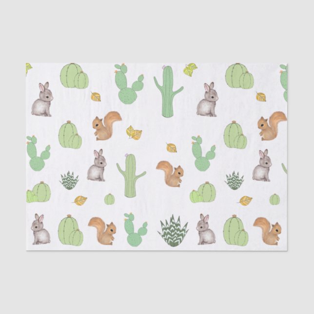 Papier Mousseline Papier Tissu Cactus Woodland Animal (Recto)