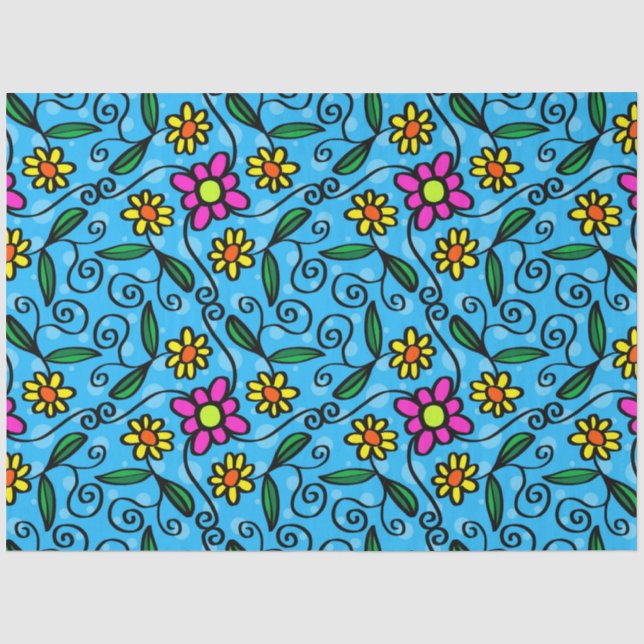 Papier Mousseline papier tissu de fleurs de doodle (Recto)
