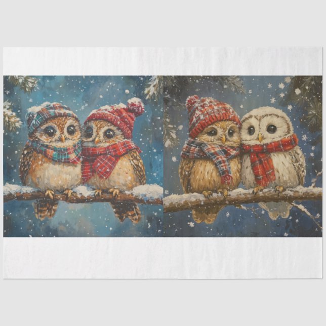 Papier Mousseline Papier Tissu de la Chouette de Noël (Recto)