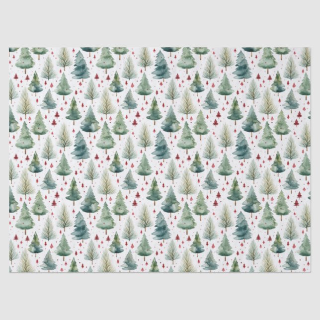 Papier Mousseline Papier Tissu de l'arbre de pin aquarelle (Recto)