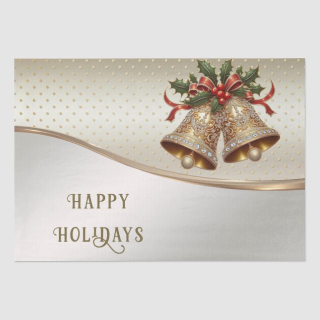 Papier Mousseline Papier Tissu de Noël Gold Bells (Recto)