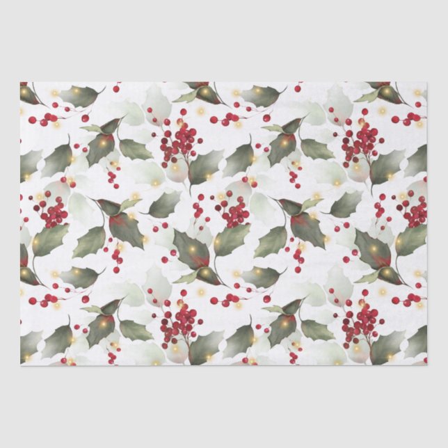 Papier Mousseline Papier Tissu de Noël Holly Light Garland (Recto)