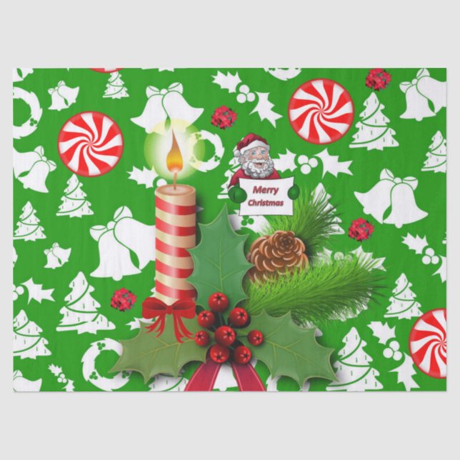 Papier Mousseline Papier Tissu de Noël, Joyeuse bougie de Noël (Recto)
