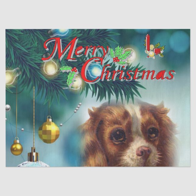 Papier Mousseline Papier Tissu de Noël, Joyeux Noël, Chien (Recto)