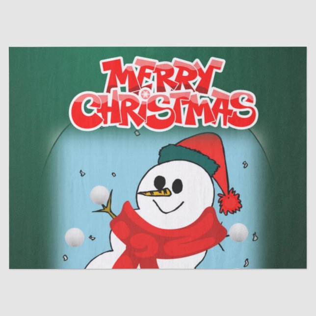 Papier Mousseline Papier Tissu de Noël, Joyeux Noël, Snowman (Recto)