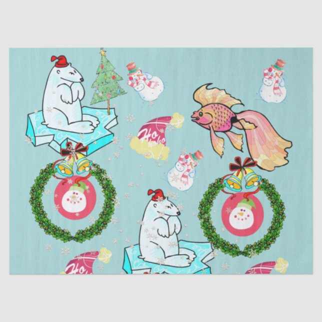 Papier Mousseline Papier Tissu de Noël Ours polaire Poisson Snowman (Recto)