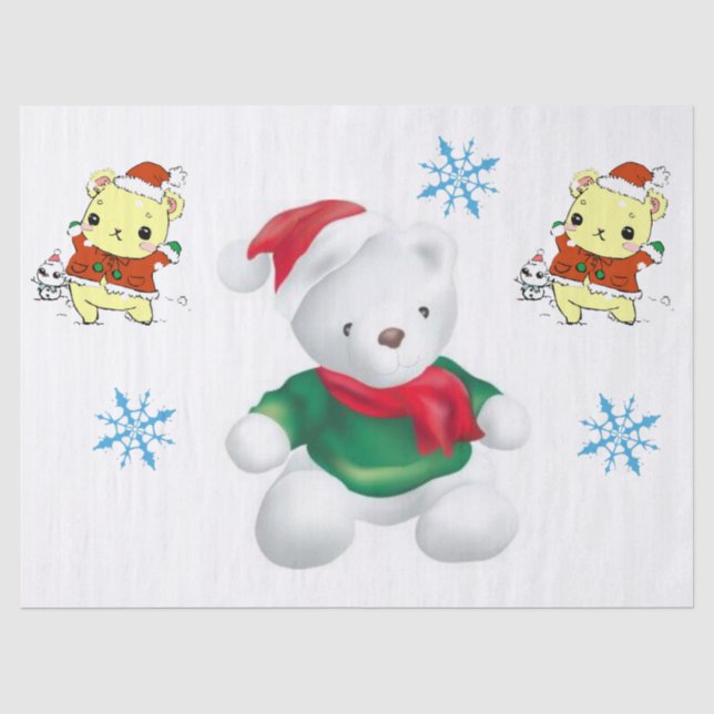 Papier Mousseline Papier Tissu de Noël, Ours Teddy (Recto)
