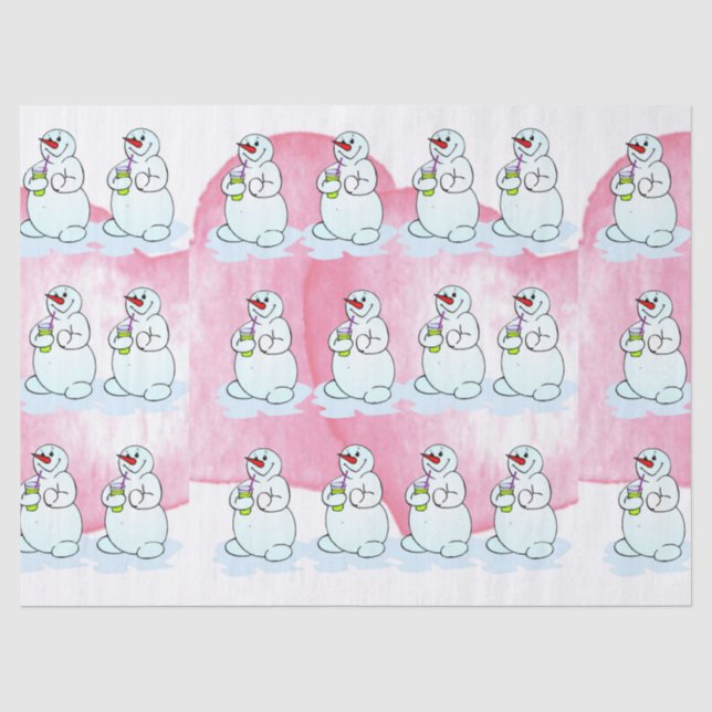 Papier Mousseline Papier Tissu de Noël Pink Snowman (Recto)