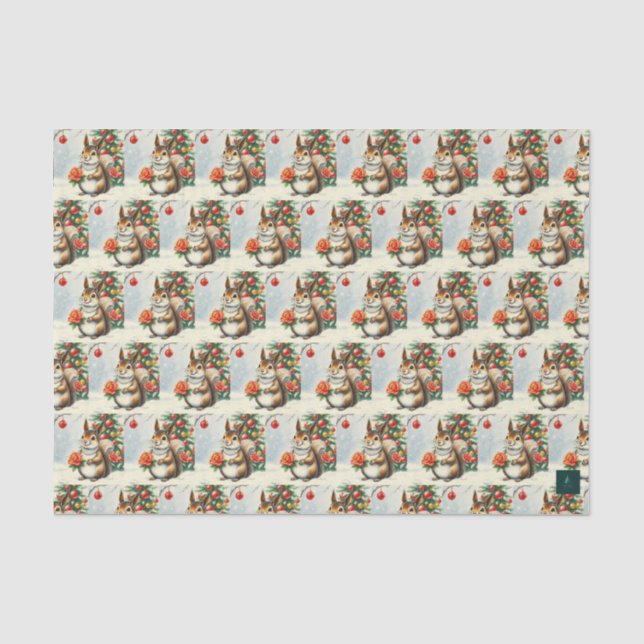 Papier Mousseline Papier Tissu d'écureuil de Noël (Recto)