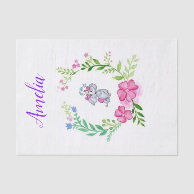 Papier Mousseline Papier Tissu Eléphant Floral (Recto)