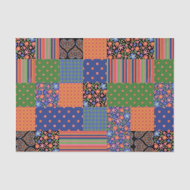 Papier Mousseline Papier Tissu Faux Patchwork Style Art Folk (Recto)