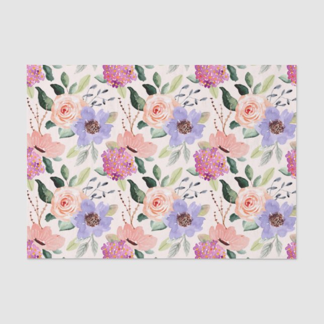 Papier Mousseline Papier Tissu Fleurs aquarelles (Recto)