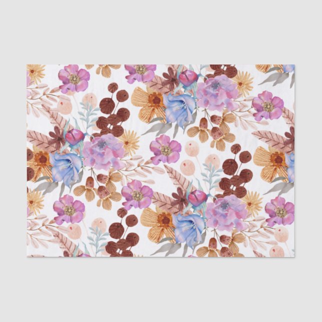 Papier Mousseline Papier Tissu - Fleurs d'aquarelle brillantes (Recto)