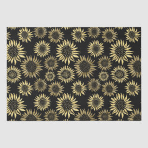 Papier Mousseline Papier Tissu Floral d'or noir