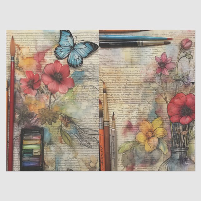 Papier Mousseline Papier Tissu Floral Inspiré Arts & Artisanat (Recto)